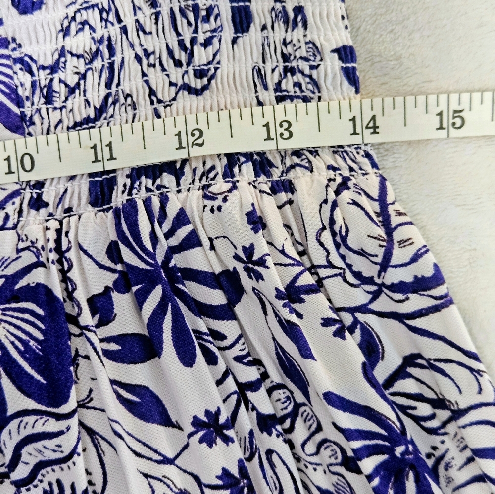 Angie Boho Blue and White Spaghetti Strap Smocked Maxi Dress Size L - Picture 9 of 9